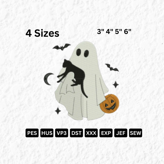 Ghost with Cat and Pumpkin