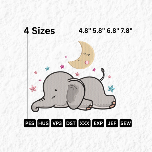 Baby Elephant with Stars and Moon