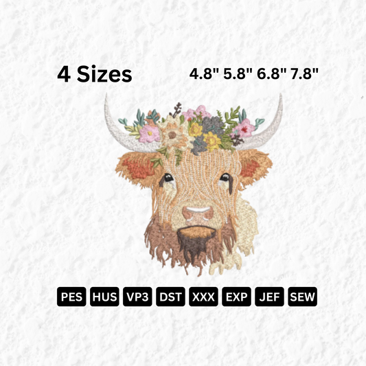 Highland Cow with Flowers