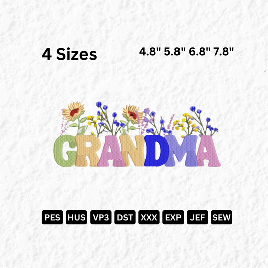 Grandma Text  with Flowers