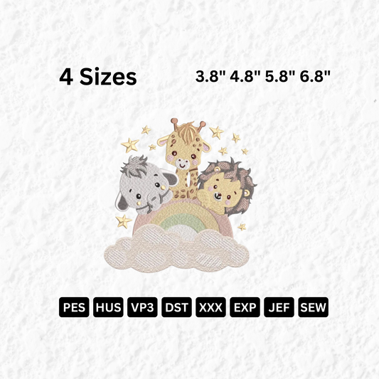 Baby Safari Animals Rainbow Cloud Stars
