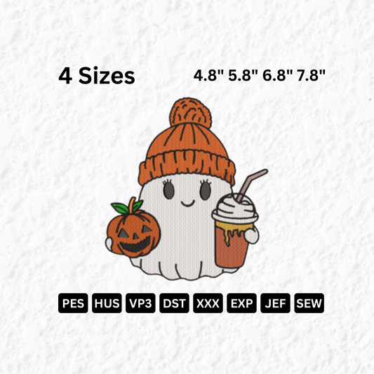 Ghost with Eyelashes Hat and Cream Coffee