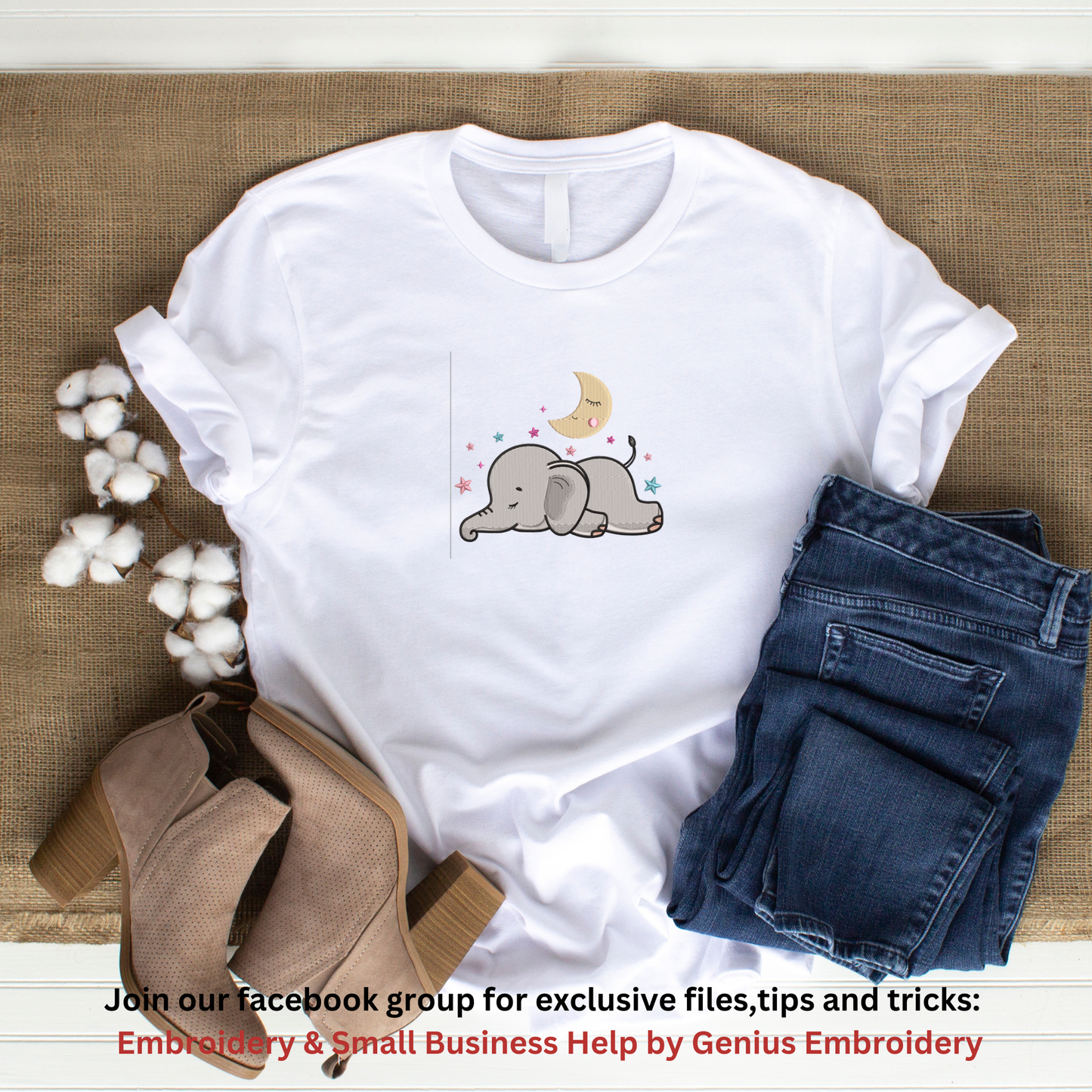 Baby Elephant with Stars and Moon