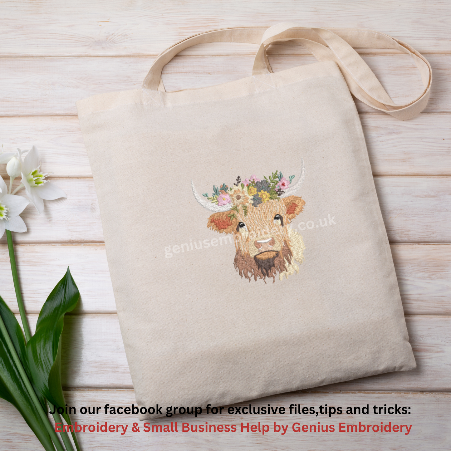 Highland Cow with Flowers
