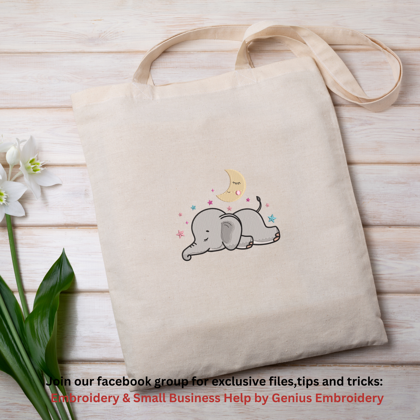 Baby Elephant with Stars and Moon